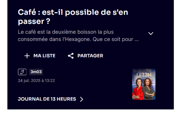 Café : est-il possible de s'en passer ? Journal de 13 heures, TF1